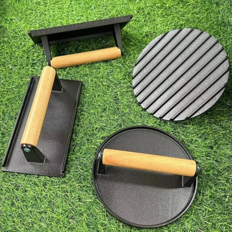 Cast Iron Rectangular Meat Press Heavy-Duty Steak Burger Grill