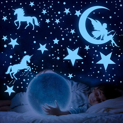 Glow In Dark Unicorn Wall Decals - Removable Kids Room Stickers