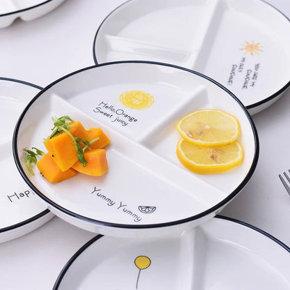 3-Panel Ceramic Divided Plate Cartoon Design Children's Breakfast