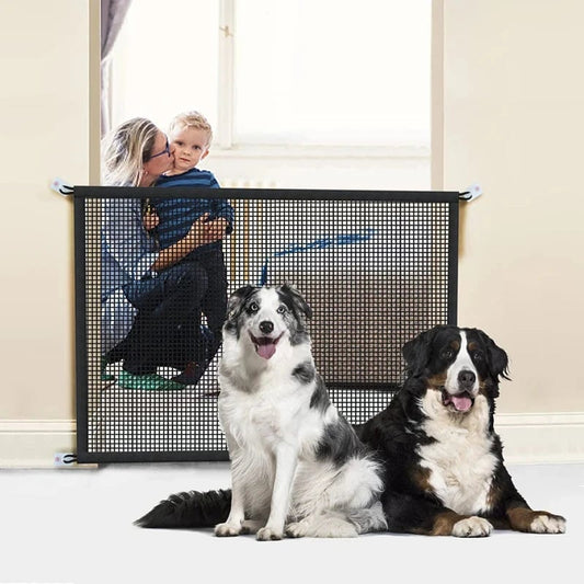 Folding Pet Safety Gate 4-Hook Breathable Mesh Dog Barrier Fence