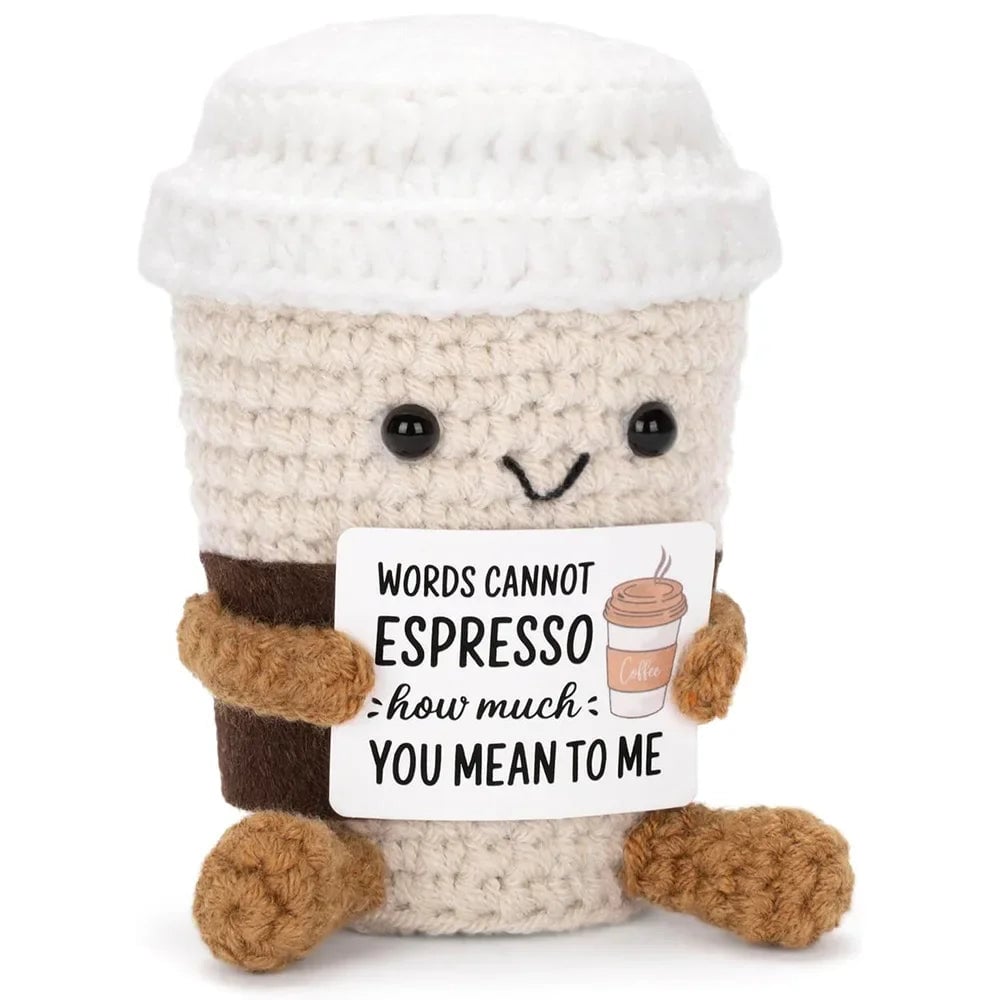 Handmade Crochet Coffee Emotional Support Doll Desktop Ornament Gift