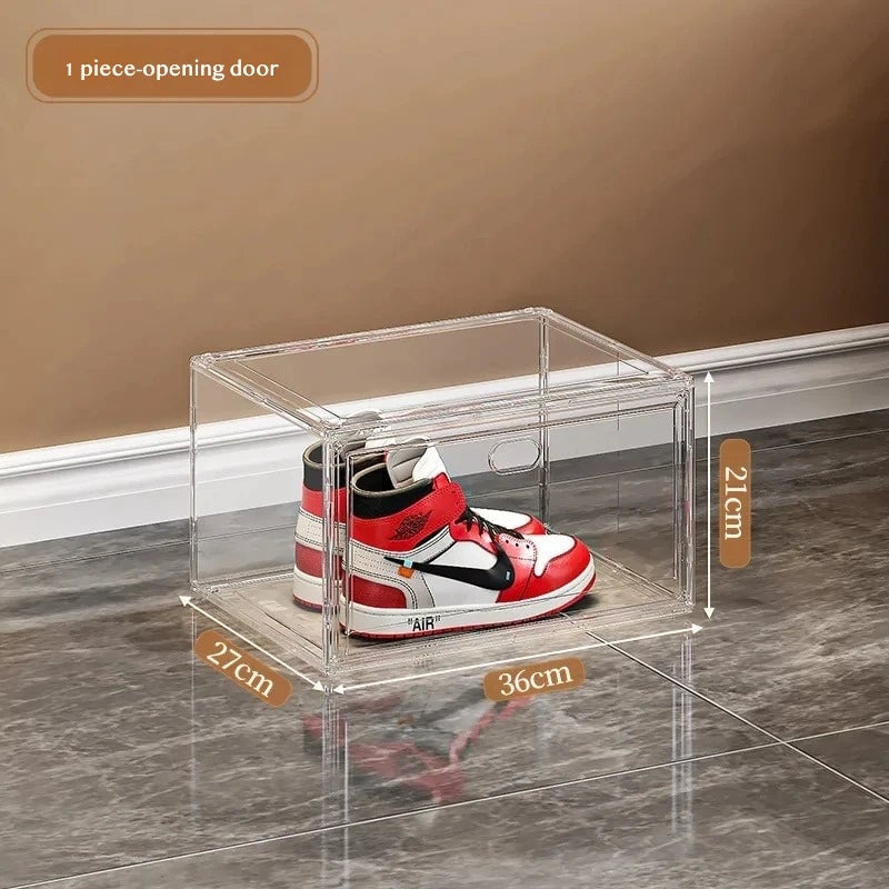 Clear Acrylic Shoe Storage Box Magnetic Flip Lid Stackable Organizer