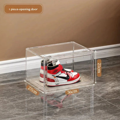 Clear Acrylic Shoe Storage Box Magnetic Flip Lid Stackable Organizer
