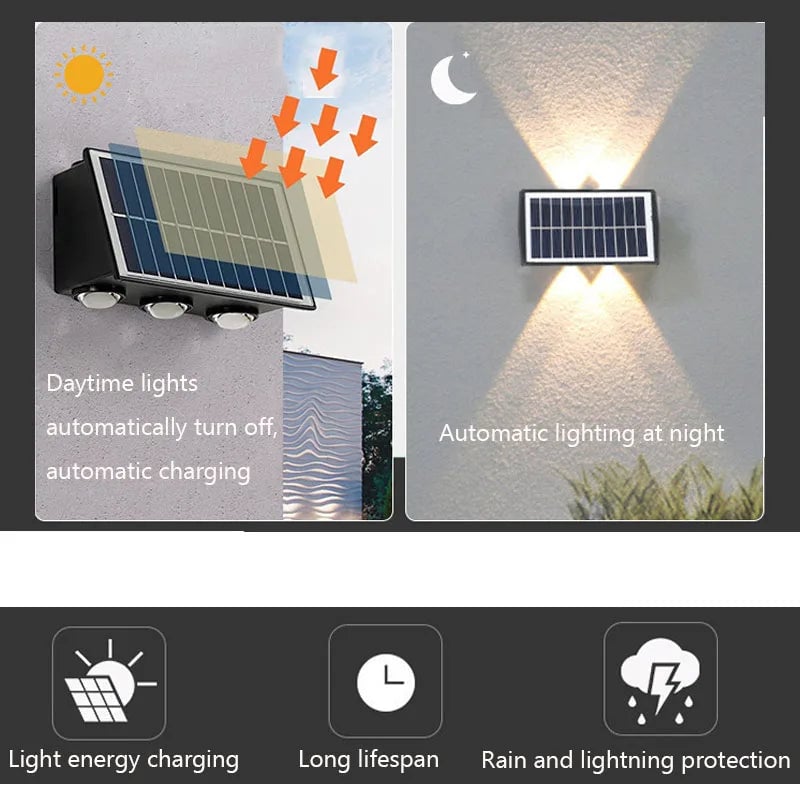 4/6/8 LED Solar Wall Lamp Waterproof Up Down Garden Street Light