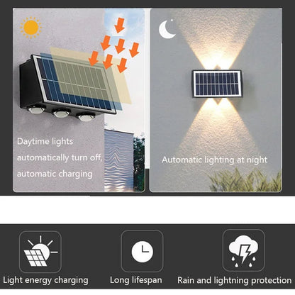 4/6/8 LED Solar Wall Lamp Waterproof Up Down Garden Street Light