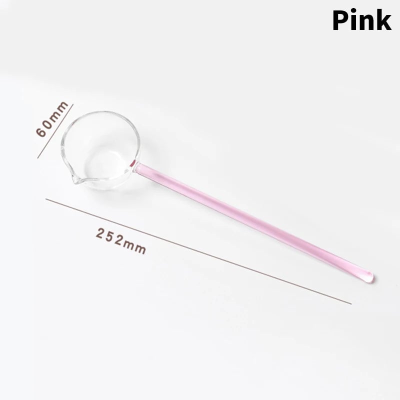 Borosilicate Glass Spoon Long Handle Heat Resistant Spout Dessert