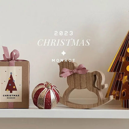 Small Wooden Horse Desktop Holiday Decoration - Festive Ornament