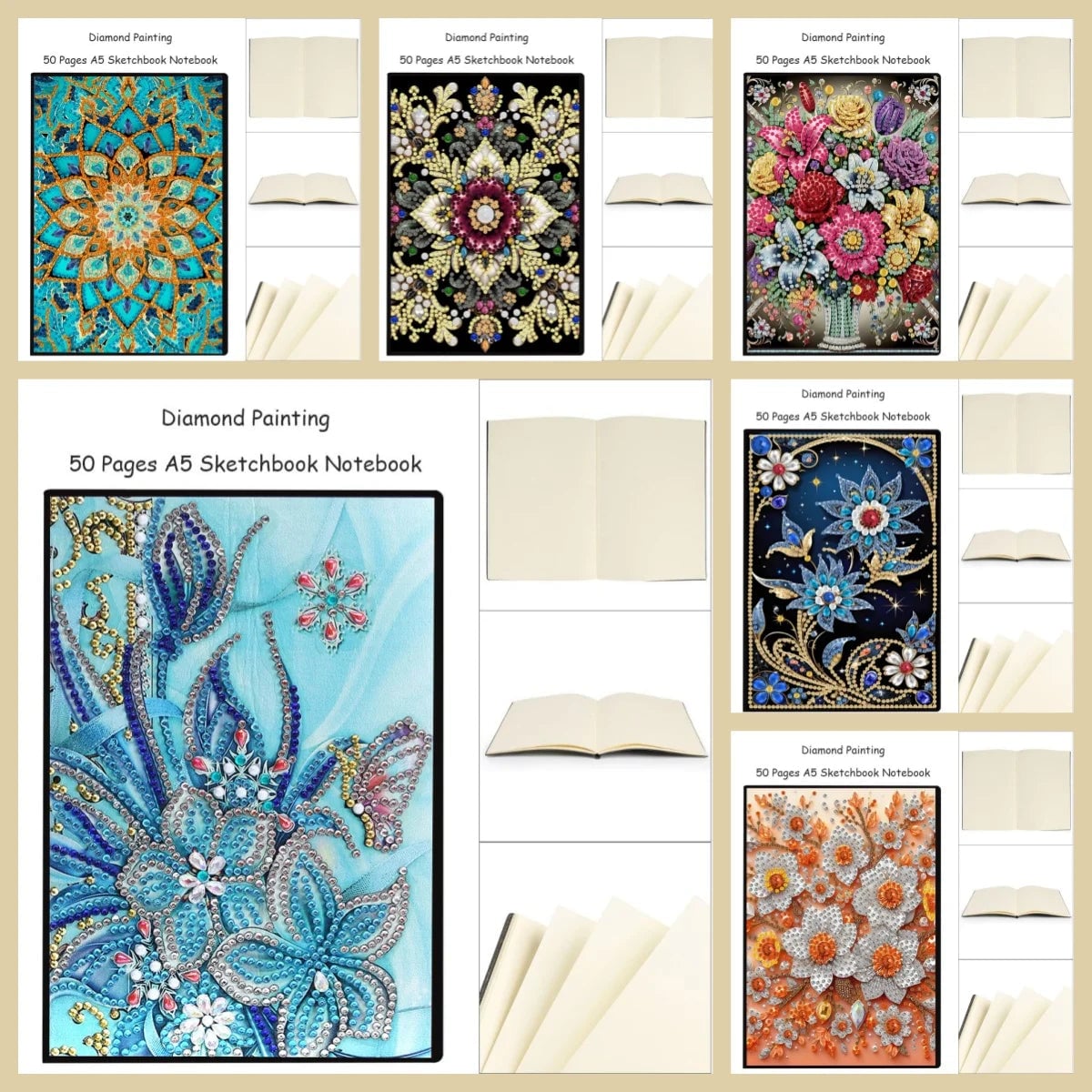DIY Diamond Painting PU Leather Notebook - Mandala Flower Design Kit