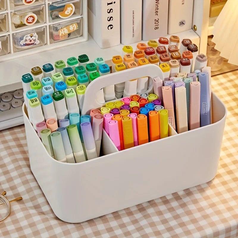 5-Compartment Plastic Storage Basket with Handle - Desk Organizer