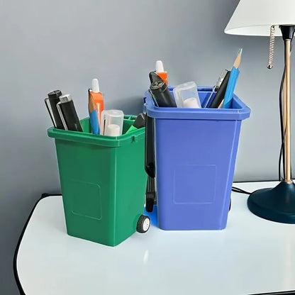 Mini Office Desk Organizer with Trash Bin & Pen Holder Storage