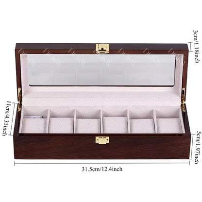 Luxury Wood Watch Storage Box 1-12 Grid Organizer Display Case