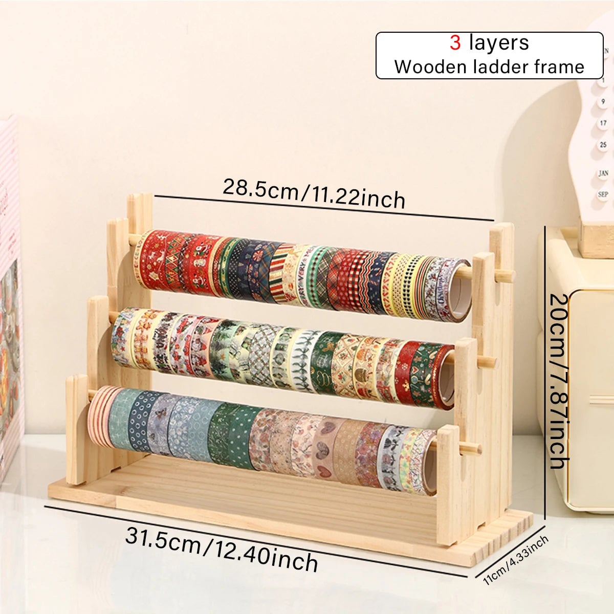 Wooden Desktop Organizer Rack for Tape Stickers & Necklaces