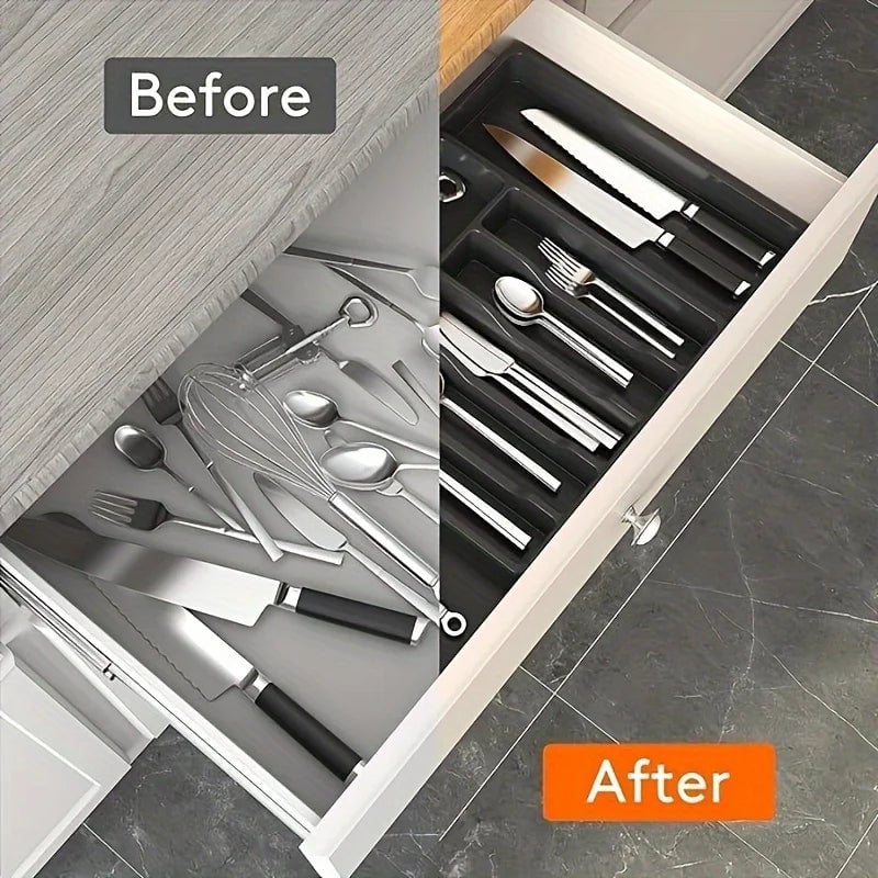 Expandable Plastic Kitchen Utensil Organizer - Adjustable Drawer