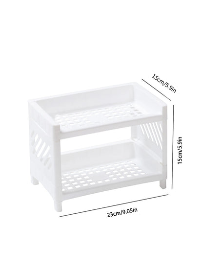 White Double Layer Desk Storage Rack - Office Cosmetics Organizer