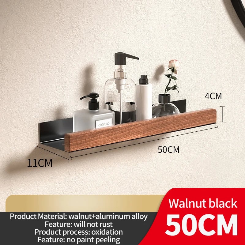 Wood Aluminum Corner Bathroom Shelf Wall Mount Shampoo Storage Rack