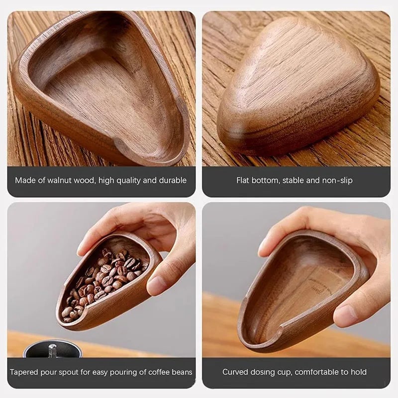 Solid Walnut Coffee Bean Dose Tray Scoop Measure Tool Espresso