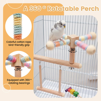 Natural Wood Bird Perch Swing Hammock Cage Toy for Parakeets
