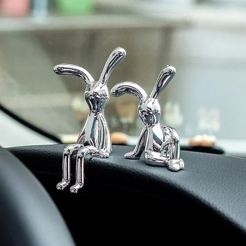 2PC Long Eared Rabbit Cartoon Statues Desktop Car Bedroom Decor