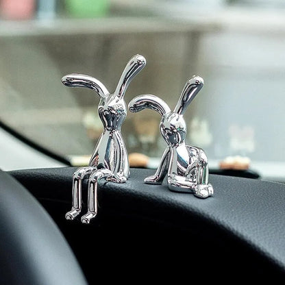 2PC Long Eared Rabbit Cartoon Statues Desktop Car Bedroom Decor