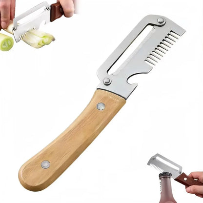 Stainless Steel Vegetable Peeler with Wooden Handle 3-in-1 Fruit Potato Peeler with Bottle Opener Kitchen Peeling Cooking Tools