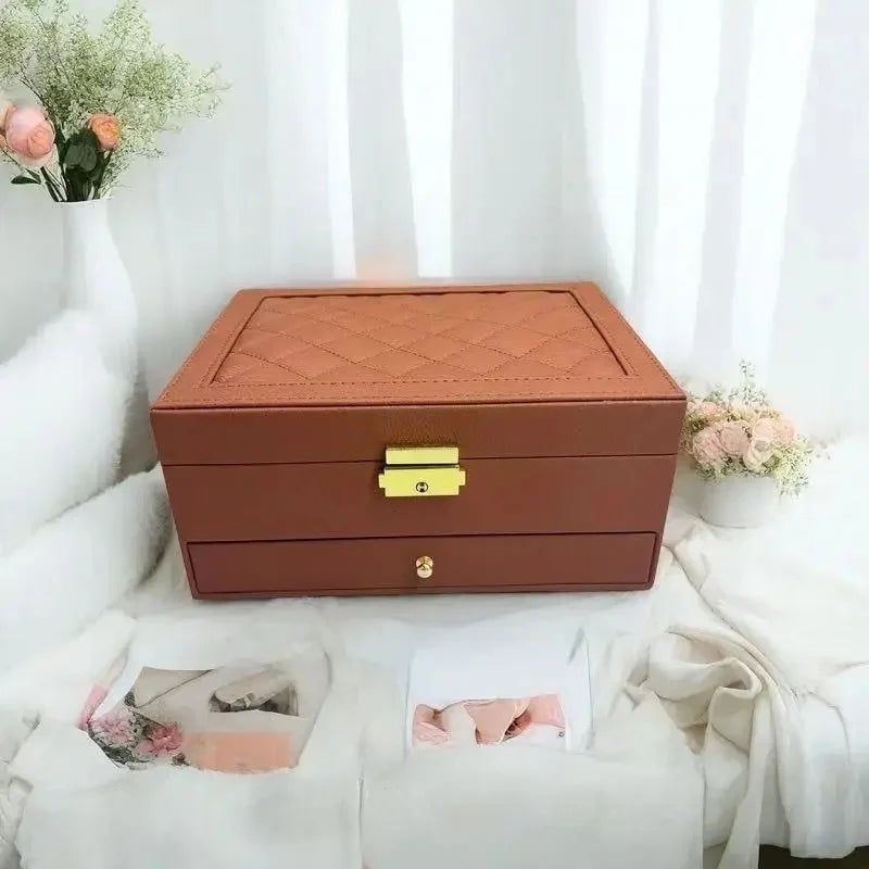 Large Capacity PU Leather Jewelry Box Multi-Compartment Storage Case