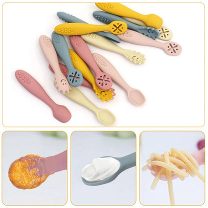 3PCS Baby Learning Spoons Set - Soft Silicone Weaning Cutlery