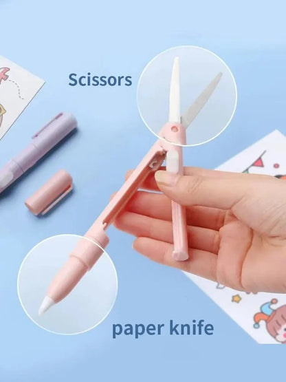 Mini Portable 2-in-1 Scissors Paper Cutter Knife Pen Shape Art Tool