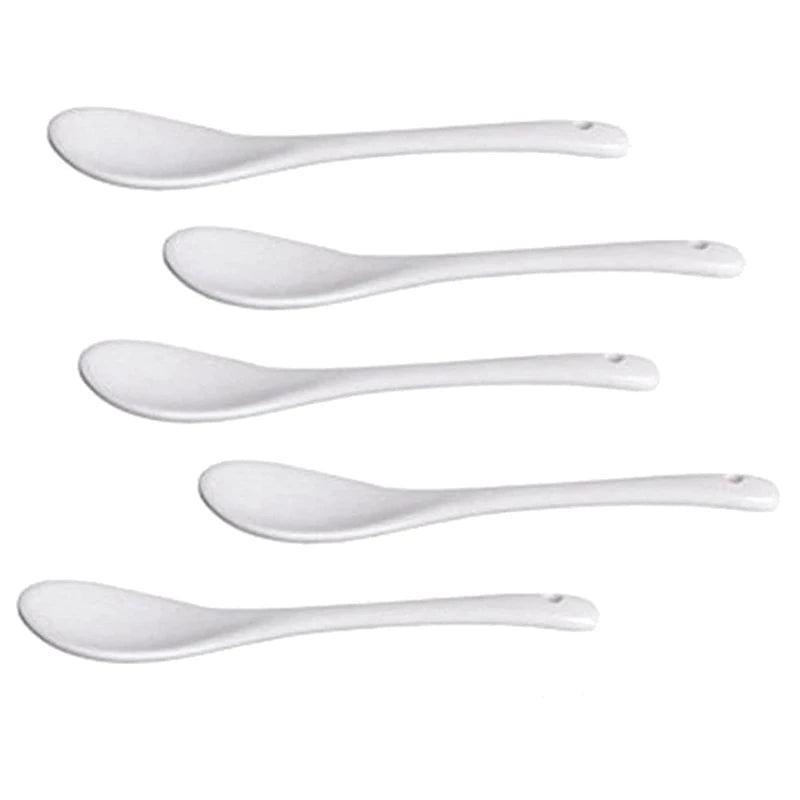 5PCS White Porcelain Egg Spoons - Ceramic Coffee Dessert Spoons