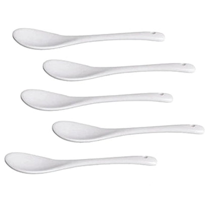 5PCS White Porcelain Egg Spoons - Ceramic Coffee Dessert Spoons