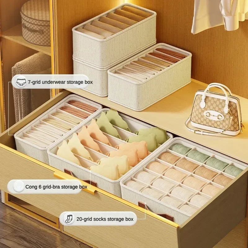 Fabric Drawer Organizer Set 1-5PCS Underwear Socks Bras Storage Box