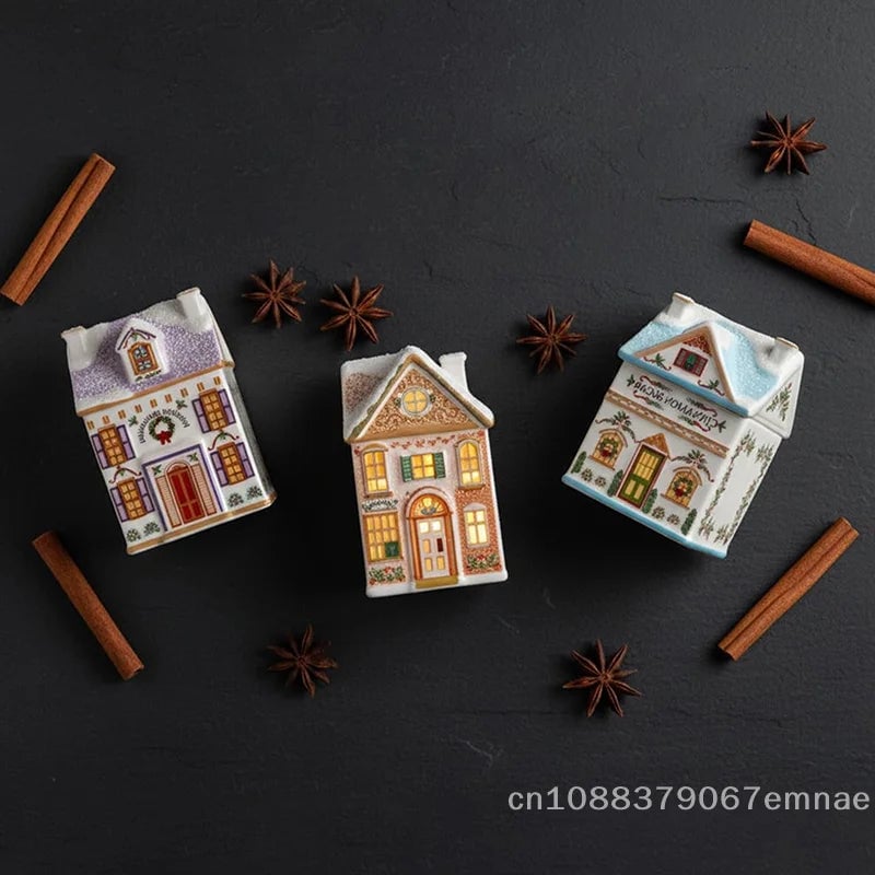 Mini Gingerbread House Spice Jar Set Holiday Village Kitchen Decor