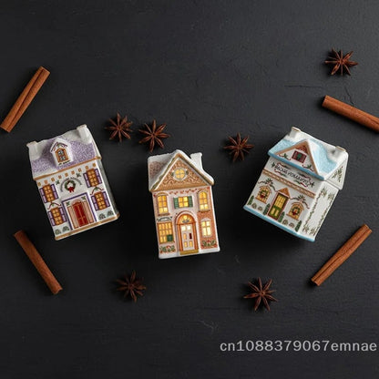 Mini Gingerbread House Spice Jar Set Holiday Village Kitchen Decor