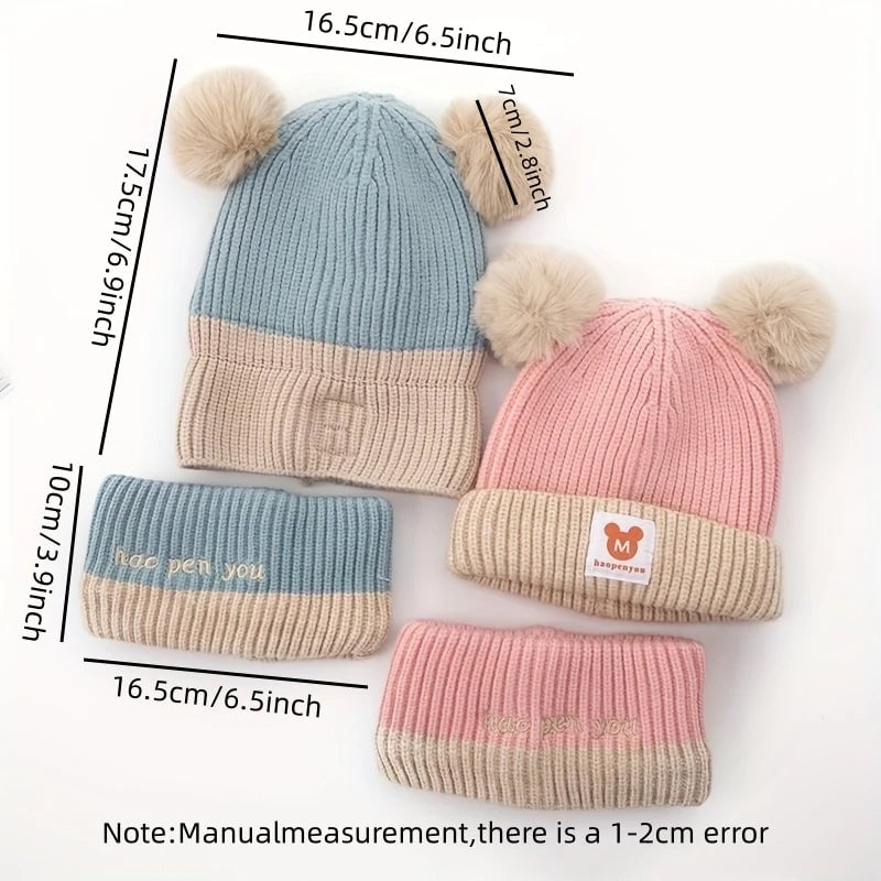 Baby Winter Hat Scarf Set - Bear Ear Knitted Crochet Beanie Cap