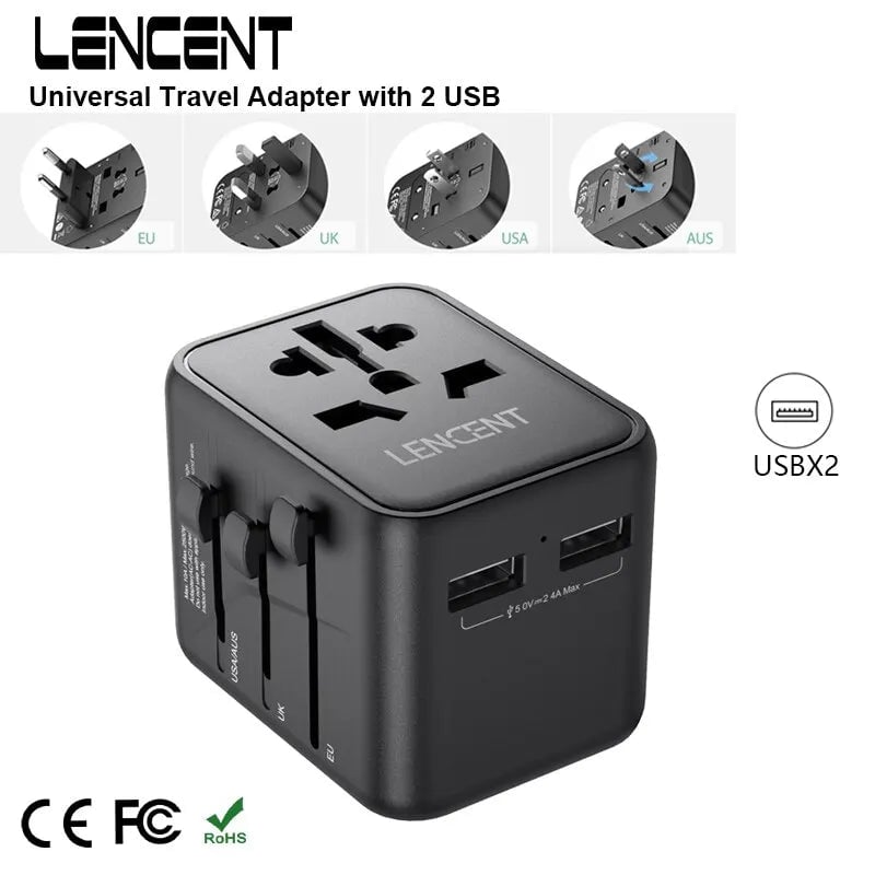 Universal Travel Adapter 2 USB Ports EU UK USA AUS Plug Charger