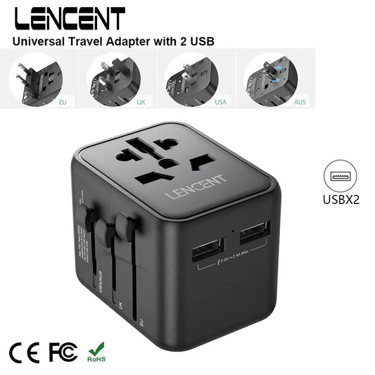 Universal Travel Adapter 2 USB Ports EU UK USA AUS Plug Charger