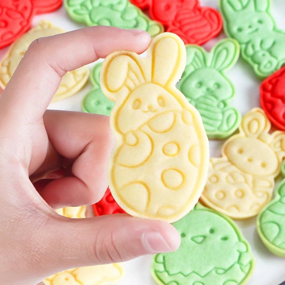 Easter Bunny Rabbit Egg Cookie Cutters Pressable Plastic Molds Set
