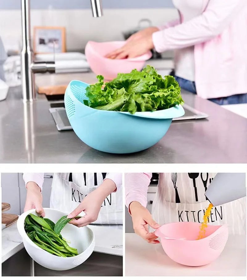 Plastic Rice Sieve Colander - Multi-Purpose Kitchen Drain Basket