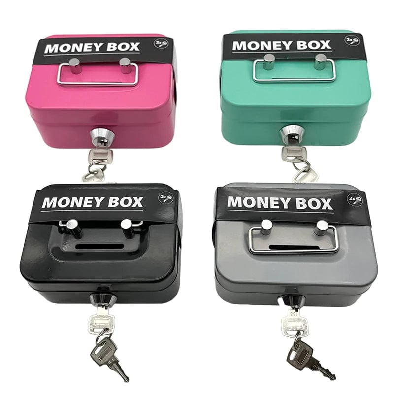 Metal Piggy Bank Box with Lock & Key - Portable Coin Money Safe