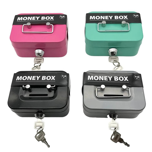 Metal Piggy Bank Box with Lock & Key - Portable Coin Money Safe