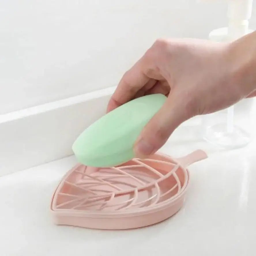 Green Leaf Soap Dish Tray - Plastic Soap Saver Holder for Bathroom