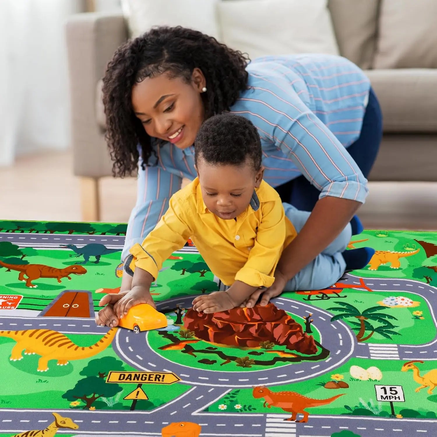 Dinosaur Track Carpet Floor Mat - Kids Educational Play Mat