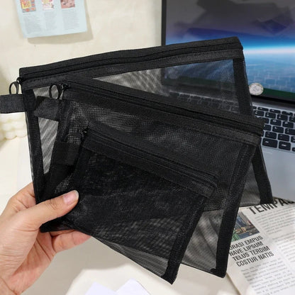 Mesh Clear Cosmetic Bags Set - Black Makeup Travel Organizer Pouch