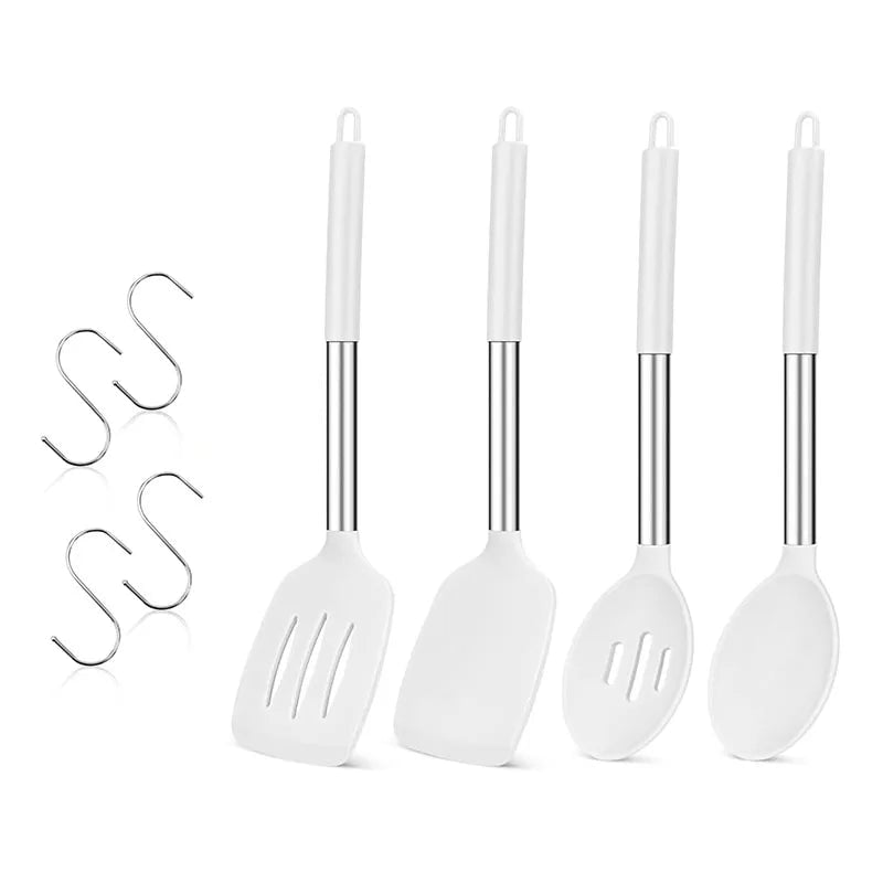 4Pcs Heat Resistant Silicone Cooking Utensil Set Spatulas Spoons