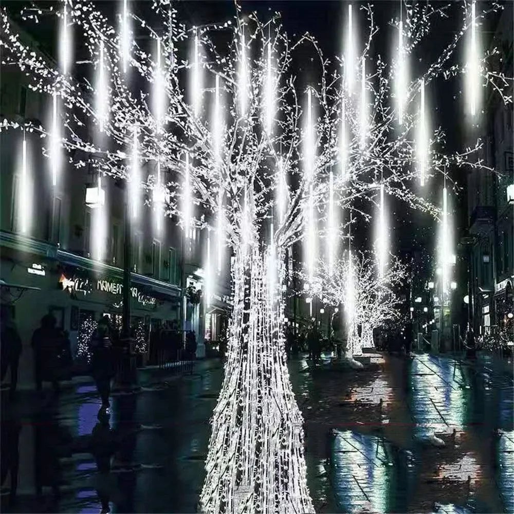 Battery Powered Meteor Shower Christmas Lights - 8 Tubes 192 LED