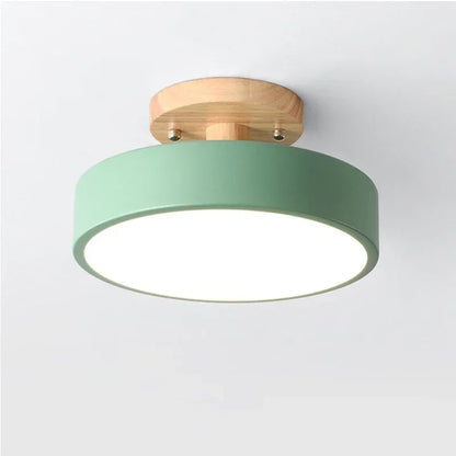 Nordic Wood Round Ceiling Light - Industrial Hallway Bathroom Lamp