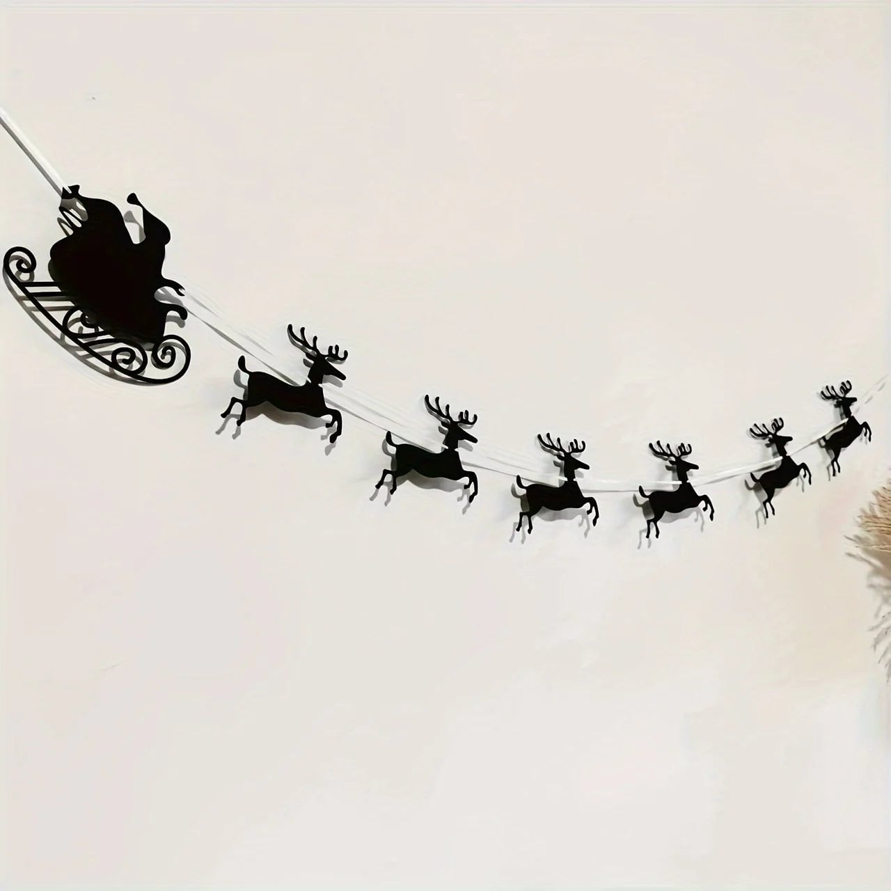 Black Felt Christmas Garland Reindeer Santa Sleigh Fireplace Decor