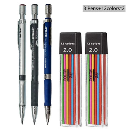 2.0mm Mechanical Pencil Set 2B Lead Refills Drawing Sketching Art
