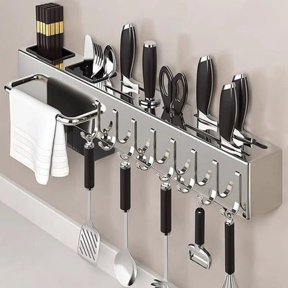 Wall Mount Stainless Steel Kitchen Knife Holder No Drill Storage