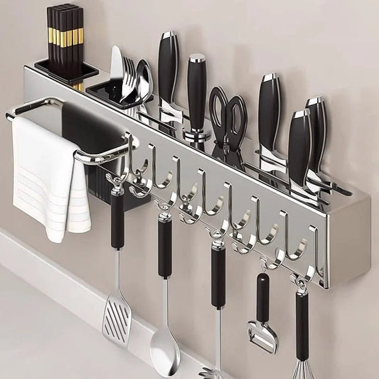 Wall Mount Stainless Steel Kitchen Knife Holder No Drill Storage