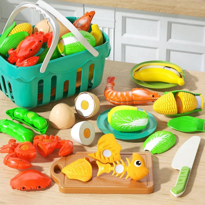 Cutting Play Food Set 30pc Wooden Kitchen Toys Educational Pretend